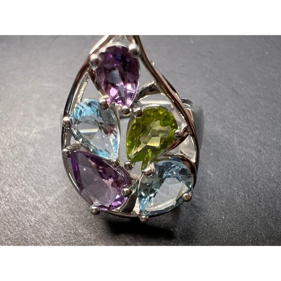 Vintage multi gemstone sterling silver cluster ring size 7 - Picture 16 of 16
